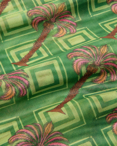 Mesh Geometric Palm Print Tie-Front Kaftan